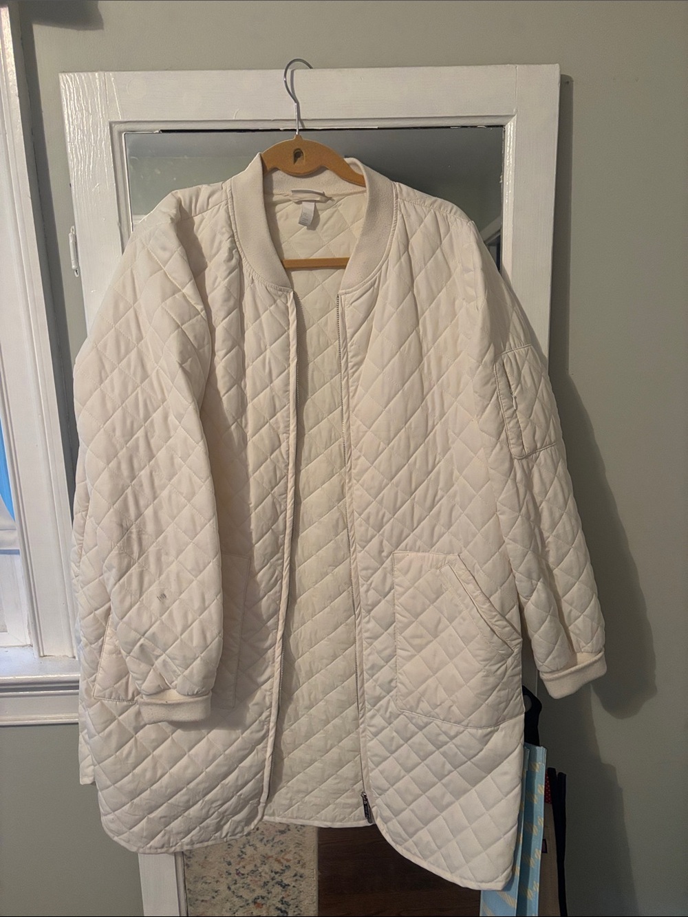 Zella Quilted Cream Bomber Jacket